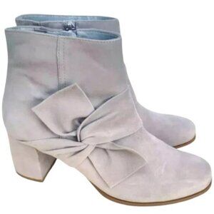 Tamaris Taupe Suede Bow Ankle Boots Block Heel Booties Size 7